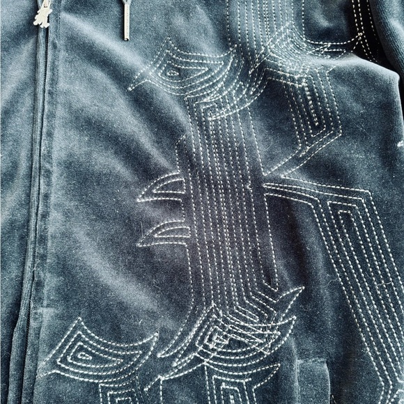 VTG Y2K Karl Kani Navy Black Velour Hoodie Size: XXL - Picture 5 of 8